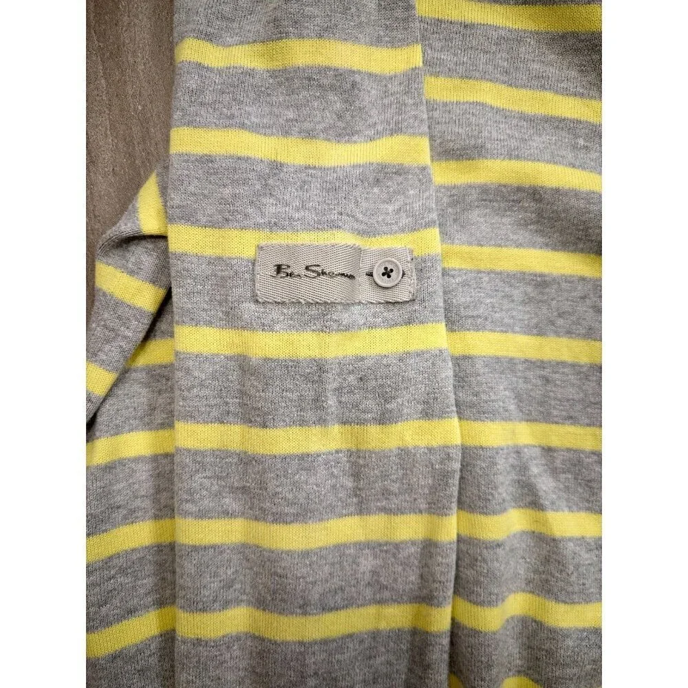 Ben Sherman Men's XL Striped Sweater Gray Yellow Blue-Green Cuffs